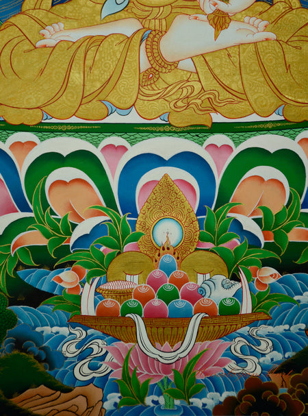 Vajrasattva Thangka Painting Hand-Paintedon Cotton Canvas Middle Lower Detail