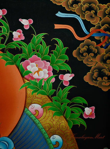 Vajrasattva Thangka Painting Hand-Paintedon Cotton Canvas Right Upper Detail