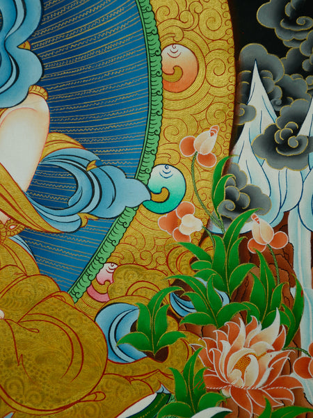 Vajrasattva Thangka Painting Hand-Paintedon Cotton Canvas Right Middle Detail
