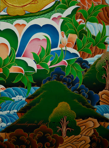 Vajrasattva Thangka Painting Hand-Paintedon Cotton Canvas Right Lower Detail