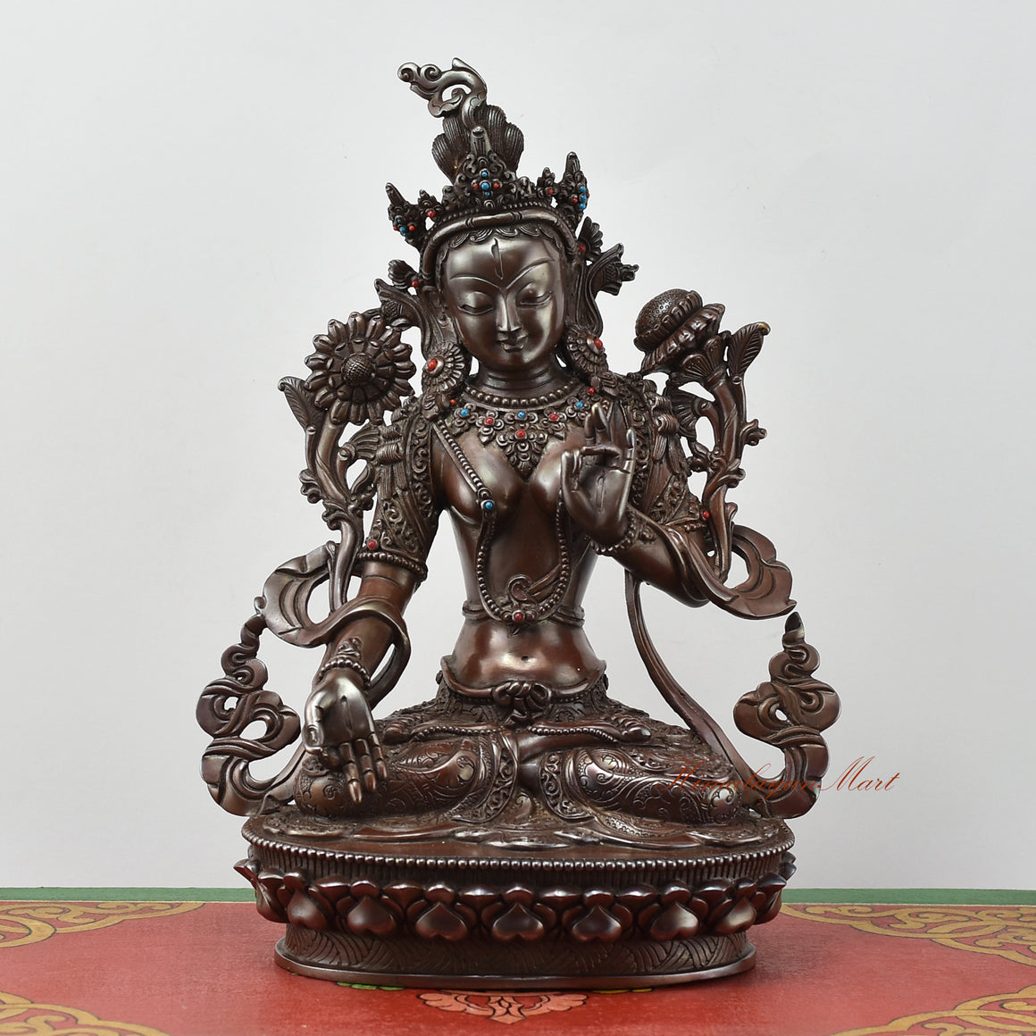 White Tara Meditation Statue | Finely Handcrafted Oxidized Copper Artwork from Patan, Nepal