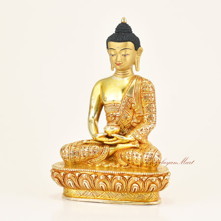 Left side view of Amitabha Buddha Handmade Statue showing hand-carved detail