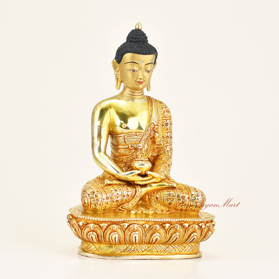 Right side view of Amitabha Buddha Handmade Statue in copper alloy with gold gilding