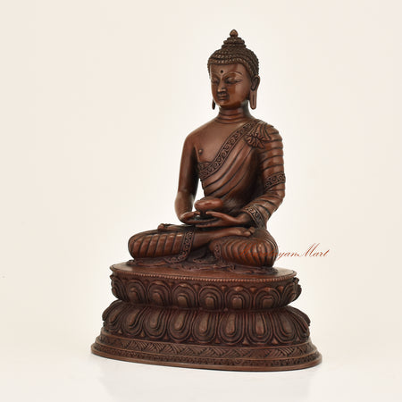 Left side view of Amitabha Buddha Oxidized Statue in copper alloy