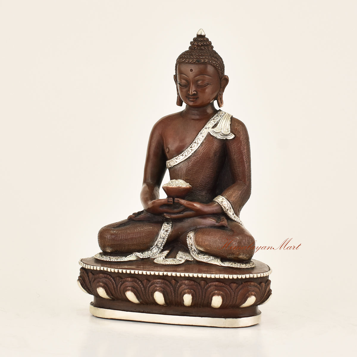 Left side view of Antique Amitabha Buddha Statue showing hand-carved detail