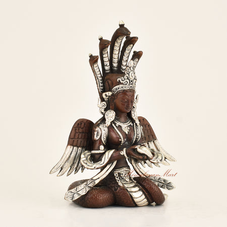 Right side view of Antique Naga Kanya Statue in copper alloy with oxidized finish