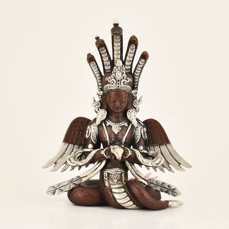 Antique Naga Kanya Statue with silver-plated detailing and oxidized finish
