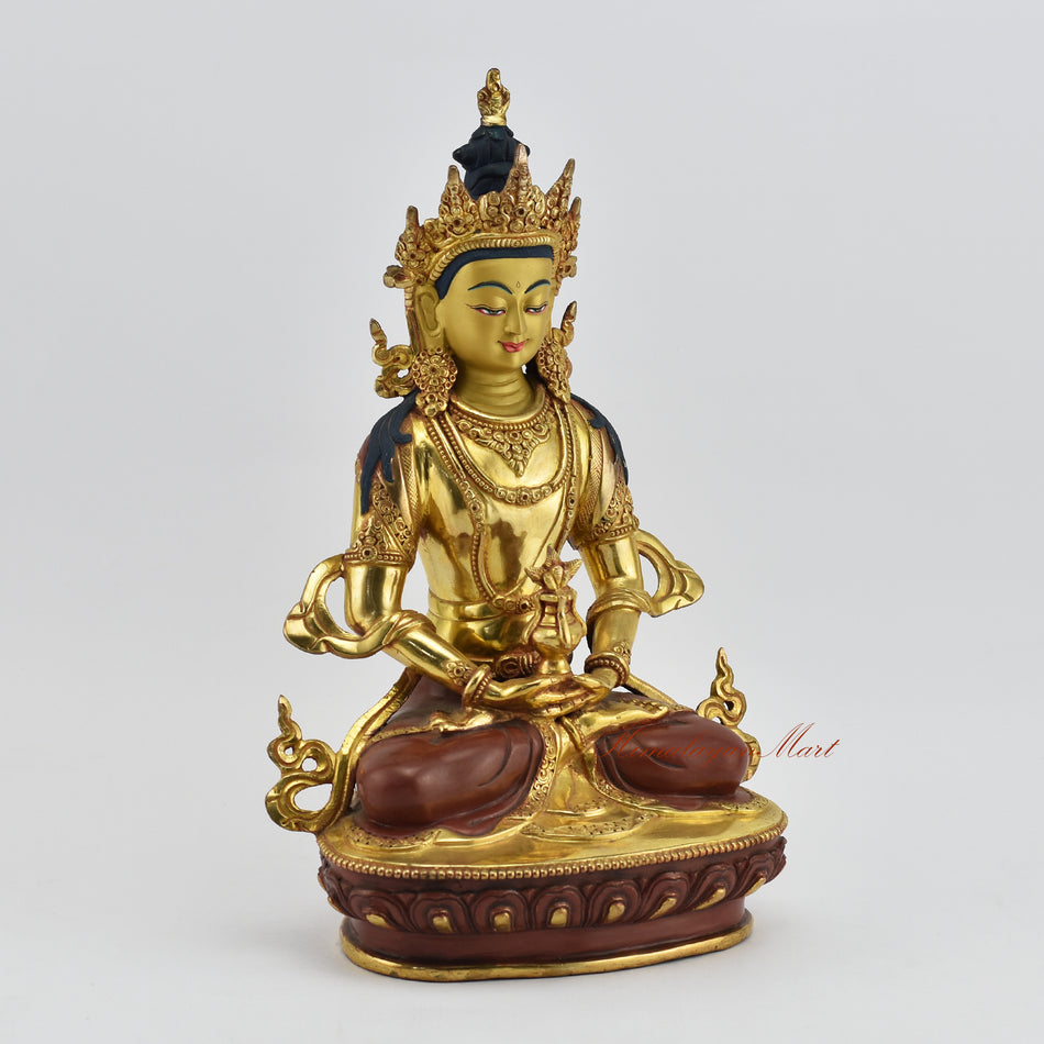 Right side view of Aparamita Buddhist Altar Statue showing detailed craftsmanship and gold finish