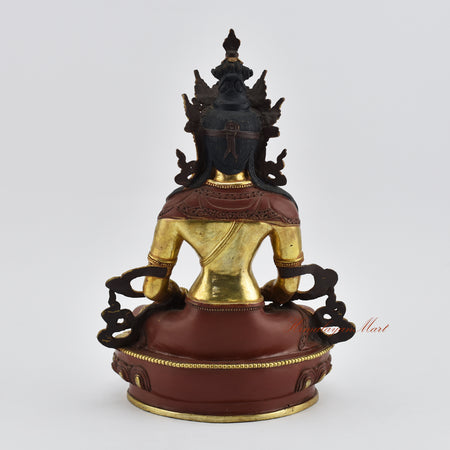 Back view of Aparamita Tibetan Buddha Statue displaying detailed copper alloy sculpture work