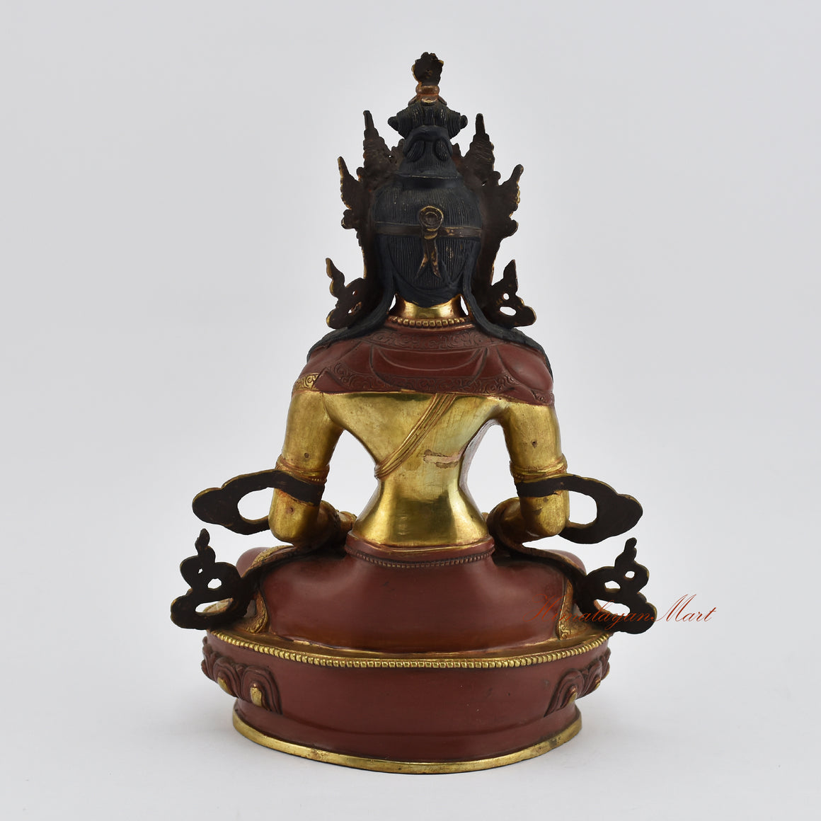 Back view of Aparmita Tibetan Buddhist Statue showing intricate copper alloy design and craftsmanship