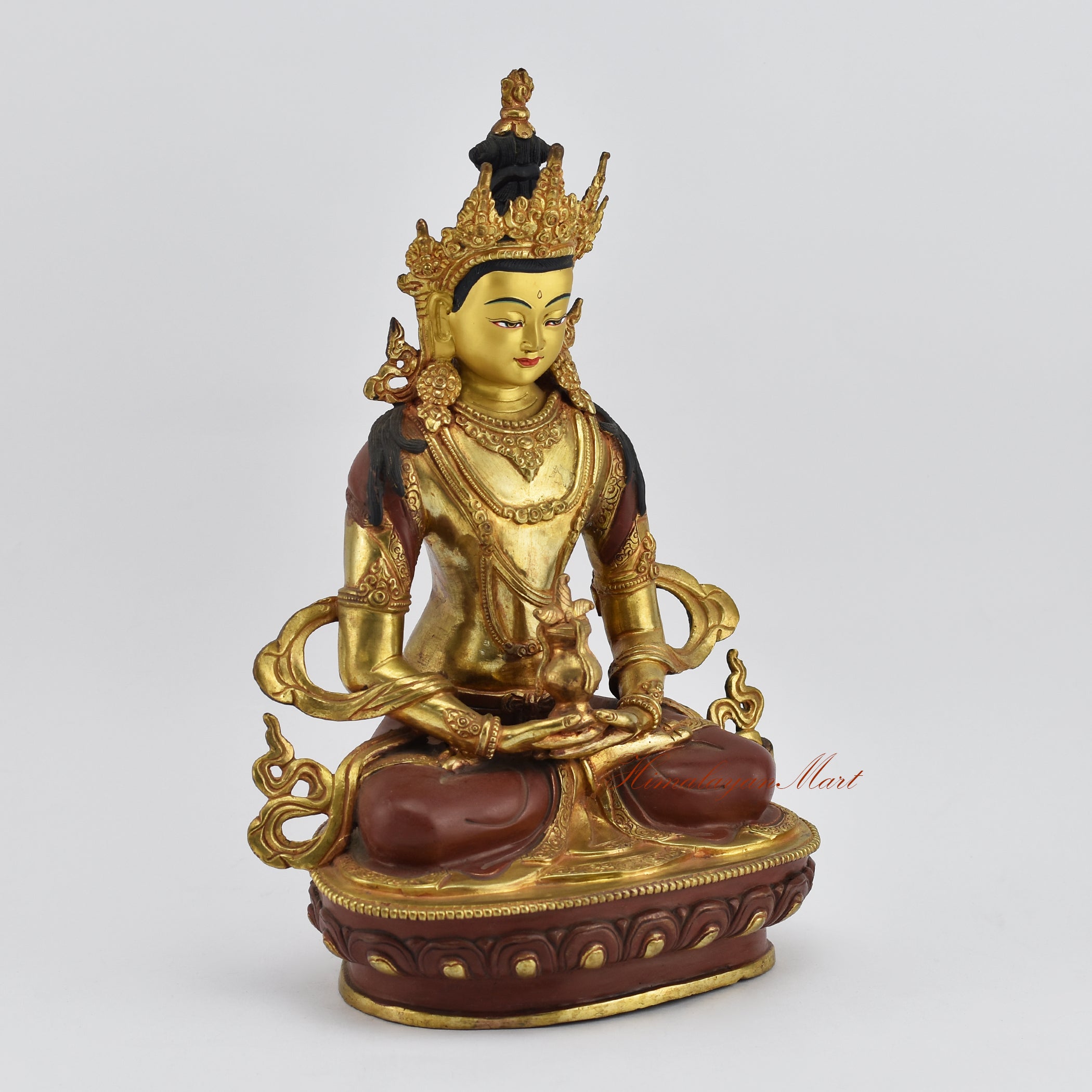 Right side view of Aparmita Tibetan Buddhist Statue showing detailed sculpting and gold gilding