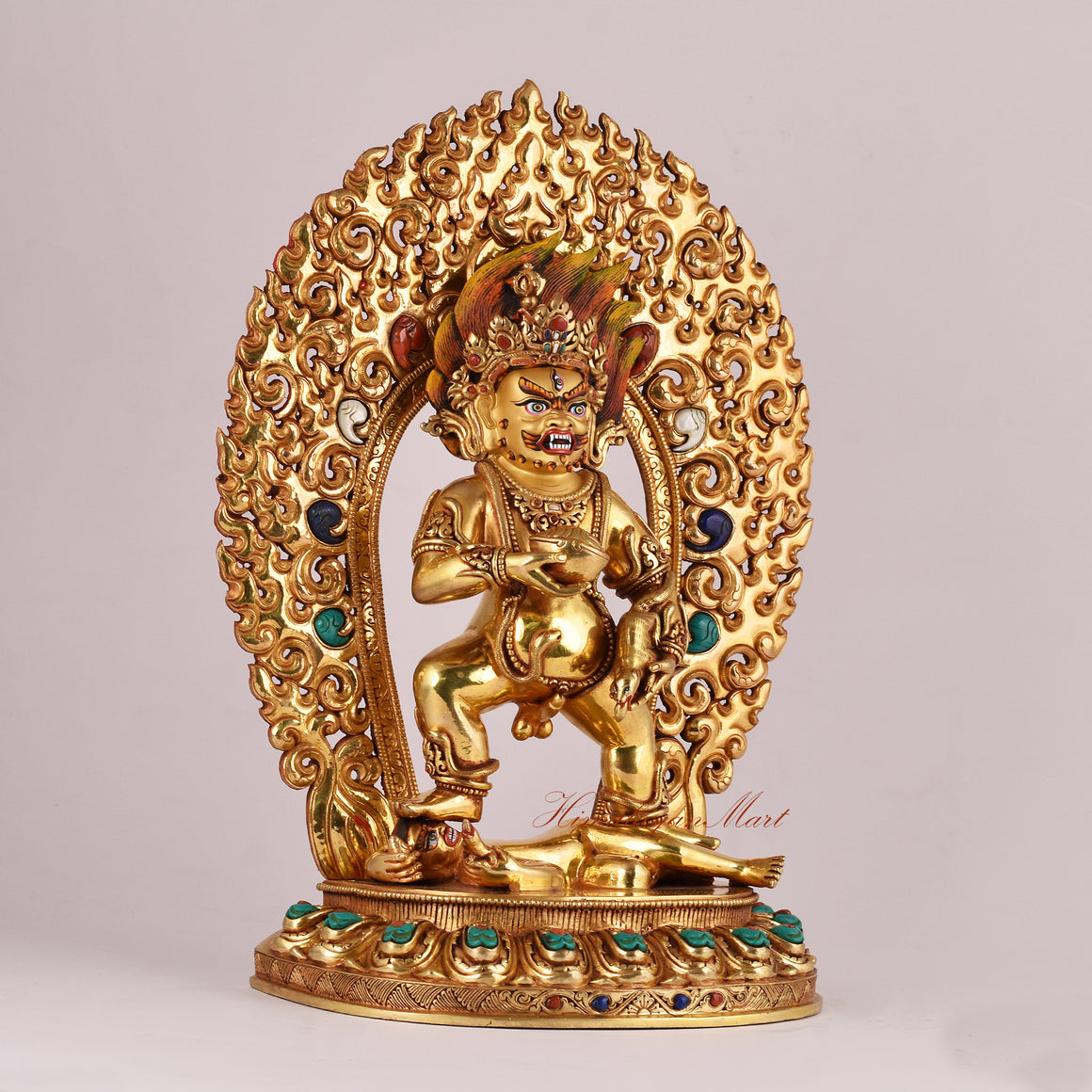 Right-side view of the Handmade Black Dzambhala Statue showcasing detailed Nepalese craftsmanship.