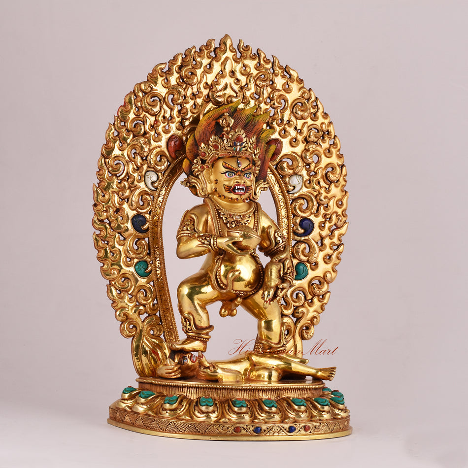 Right-side view of the Handmade Black Dzambhala Statue showcasing detailed Nepalese craftsmanship.