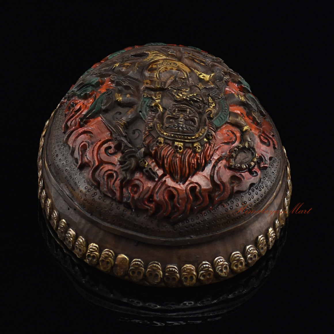 Black Mahakala resin kapala, top view showing skull cup design