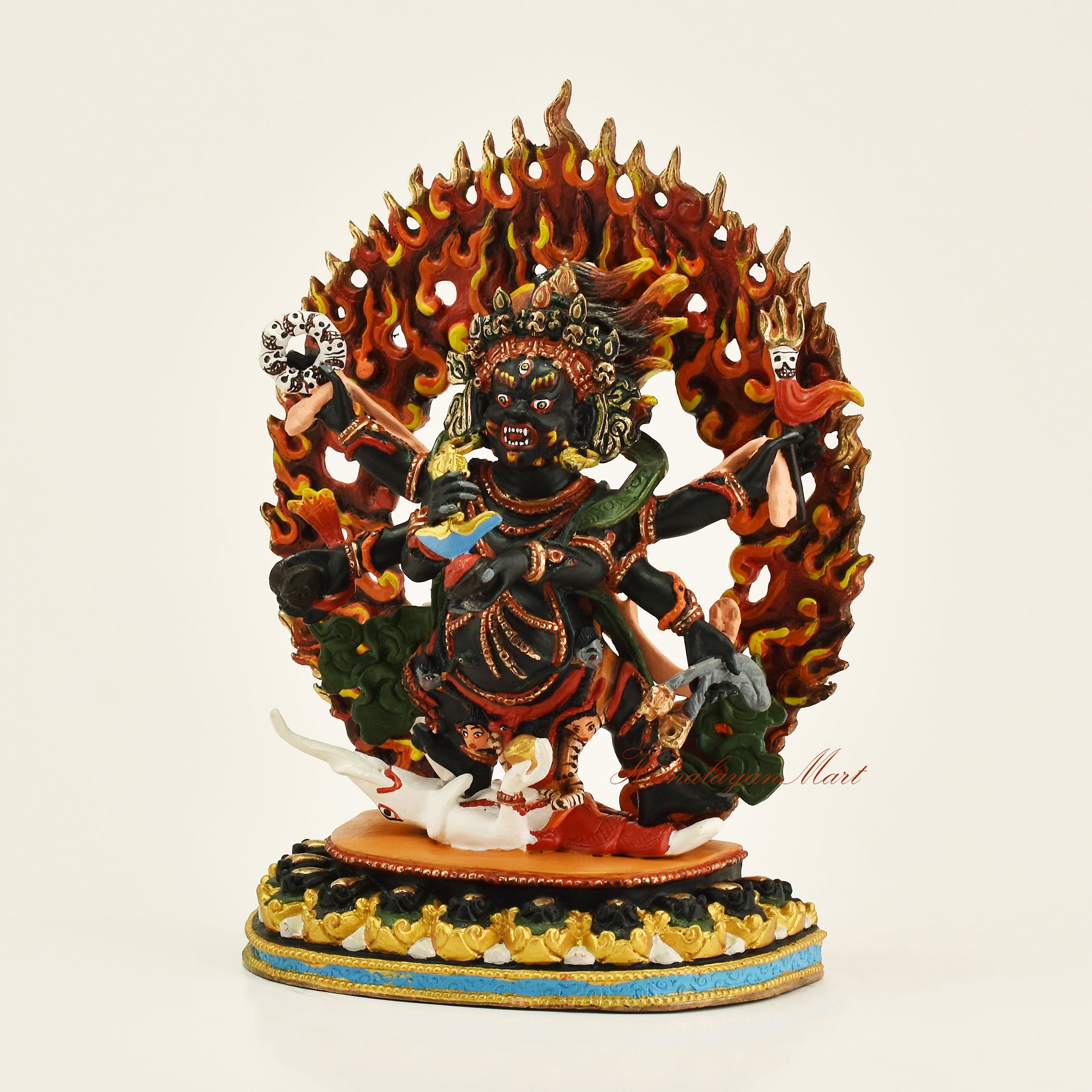 Left side view of handcrafted Black Mahakala statue crafted using the traditional lost-wax method
