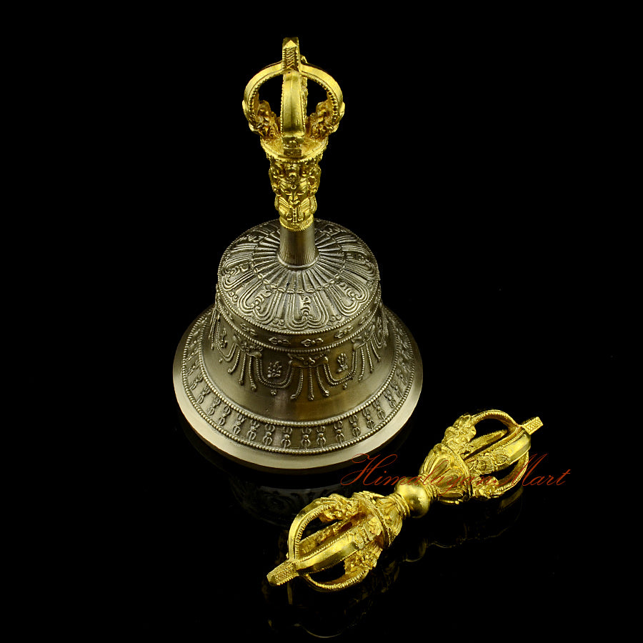 Side profile of bronze Vajra and Bell set, 7 inch bell height