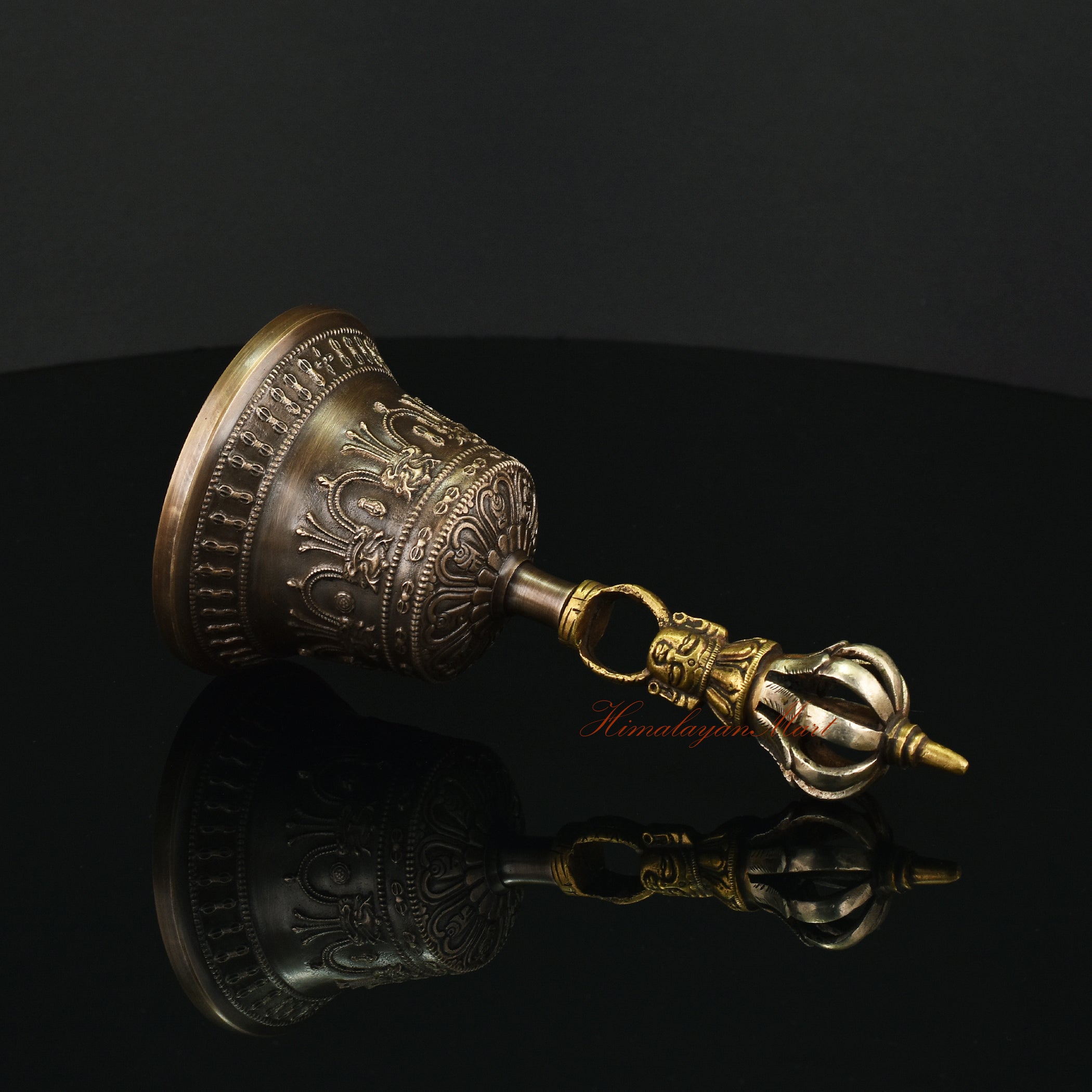 Right View of Gold-Plated Tibetan Drilbu Bell in Panchadhatu Alloy, Handmade by Nepalese Artisans