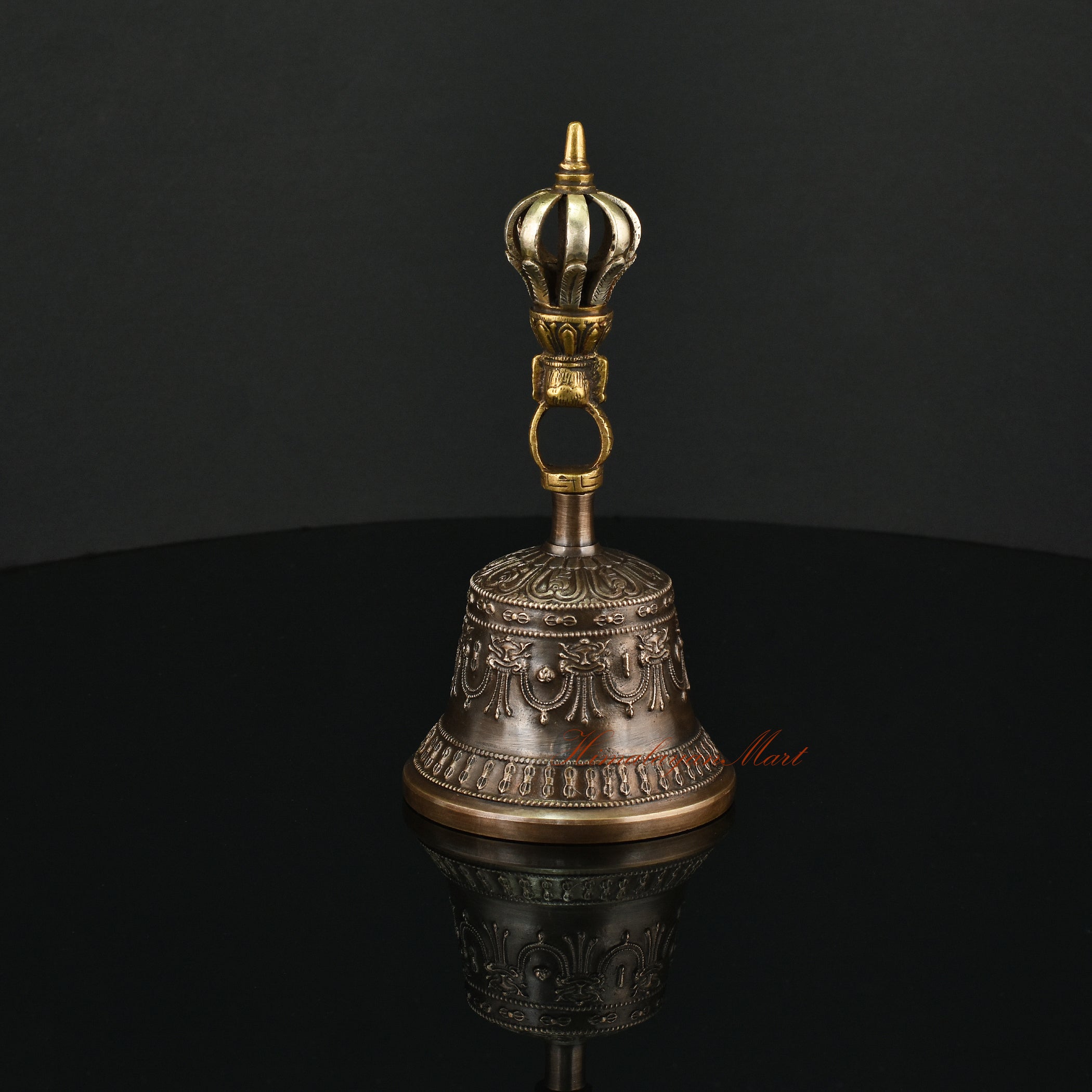 Handmade Buddhist Ritual Bell in Gold-Plated Panchadhatu Five Sacred Metal Alloy, Patan Nepal