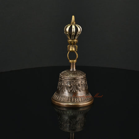 Handmade Buddhist Ritual Bell in Gold-Plated Panchadhatu Five Sacred Metal Alloy, Patan Nepal