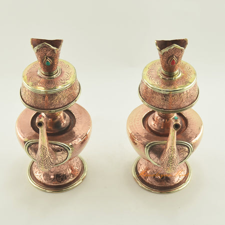 Top view of Buddhist Copper Ceremonial Bhumba showing upper rim, brass ring, and hand-carved detailing