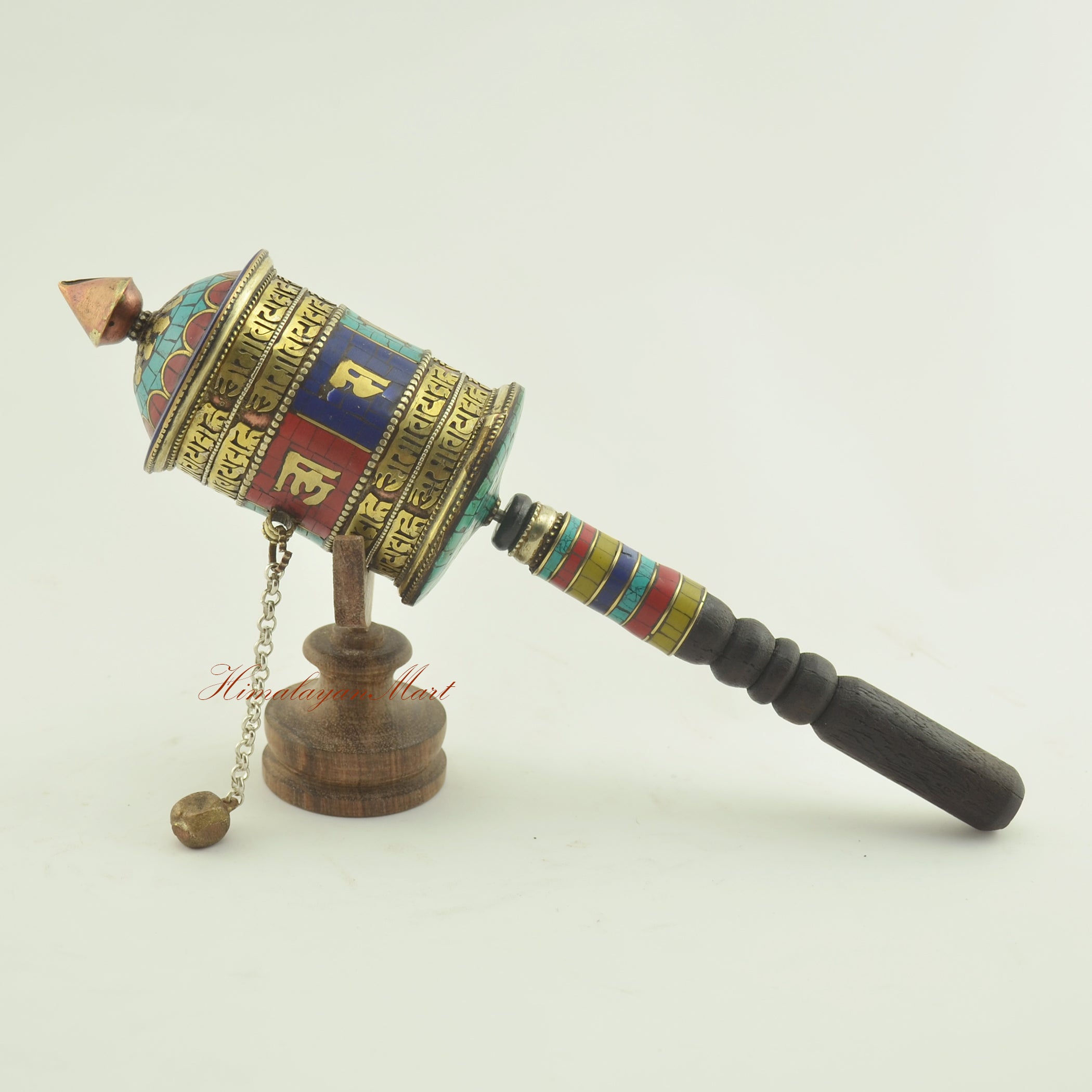 Buddhist Handheld Prayer Wheel left view – tool for meditation, mindfulness, and devotion