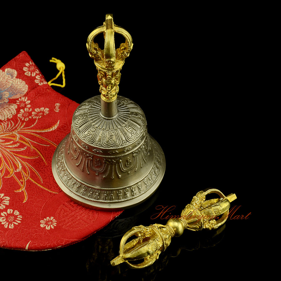 Buddhist Meditation Vajra Bell handcrafted Tibetan ritual set, bronze finish