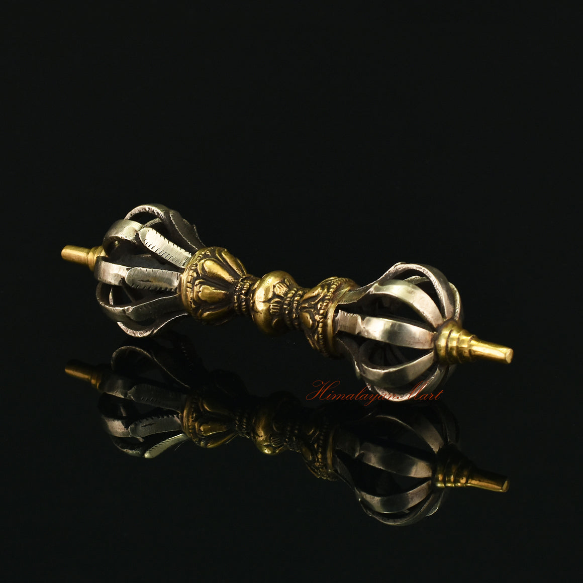 Left View of Handcrafted Buddhist Vajra in Gold-Plated Five Sacred Metal Alloy, Made in Nepal
