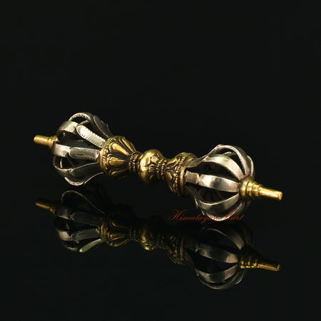 Left View of Handcrafted Buddhist Vajra in Gold-Plated Five Sacred Metal Alloy, Made in Nepal
