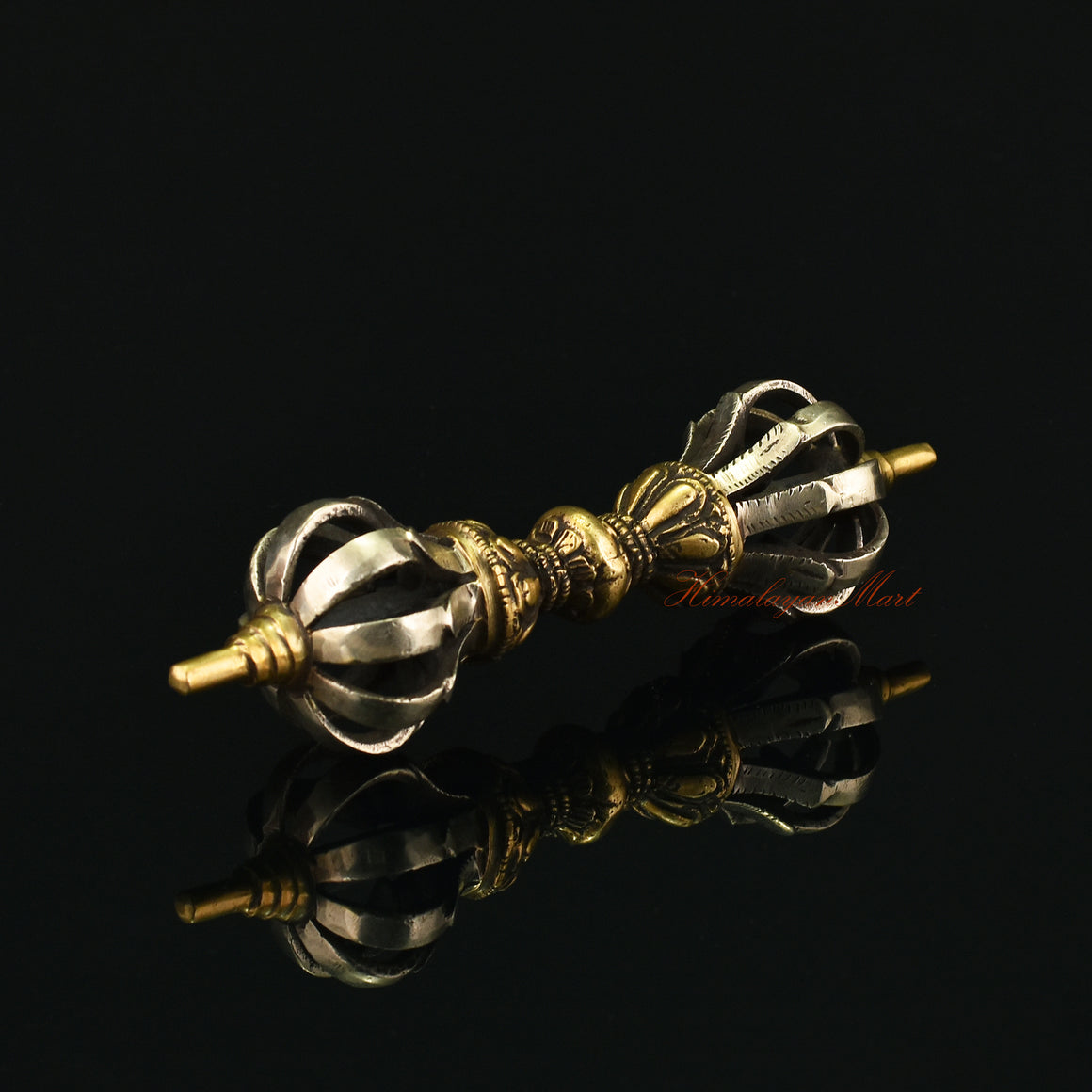 Right View of Gold-Plated Tibetan Dorje Vajra in Panchadhatu Alloy, Handcrafted in Patan Nepal