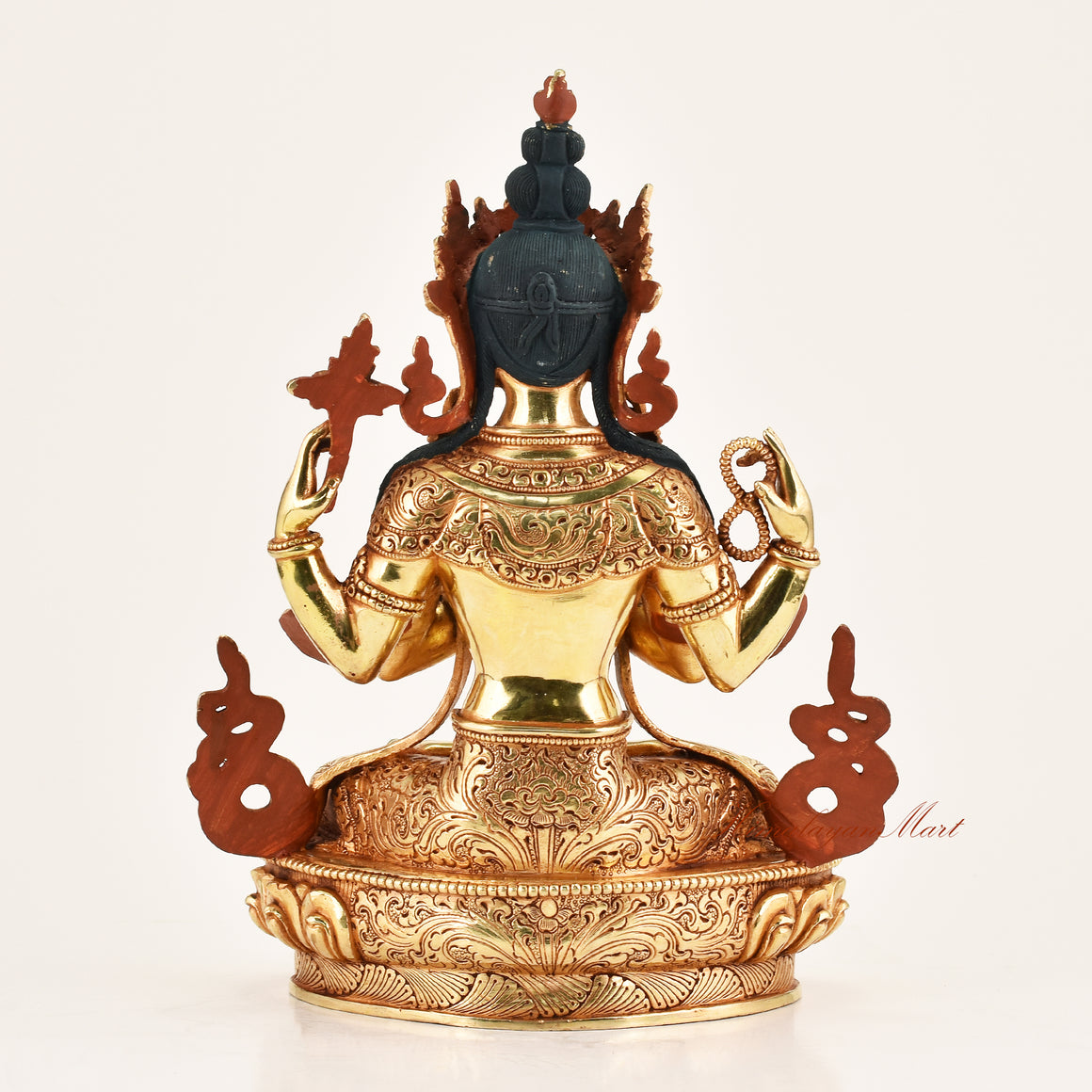 Chenrezig Compassion Buddha Statue back view, artisan-crafted copper alloy Buddhist statue with 24K gold gilding for spiritual use