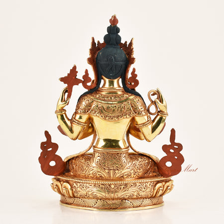 Chenrezig Compassion Buddha Statue back view, artisan-crafted copper alloy Buddhist statue with 24K gold gilding for spiritual use