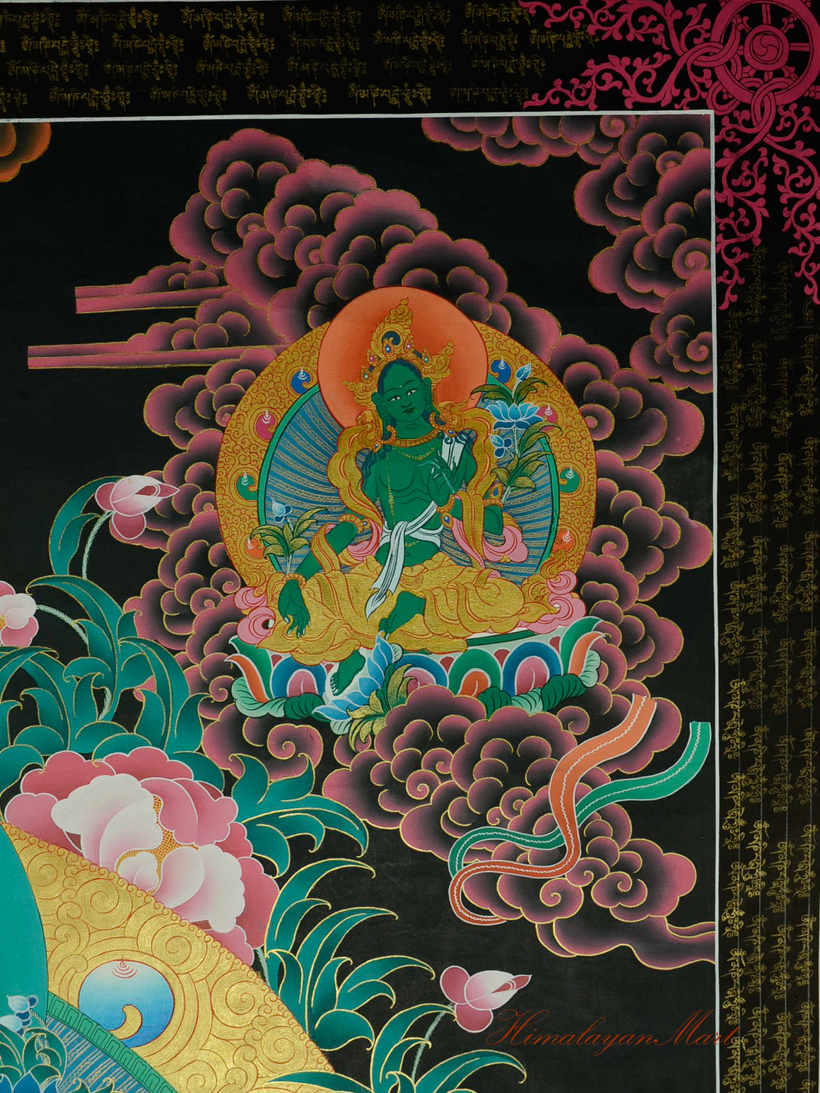 Green Tara detail shown at the upper right of Chenrezig in the Compassion Buddha Thangka.