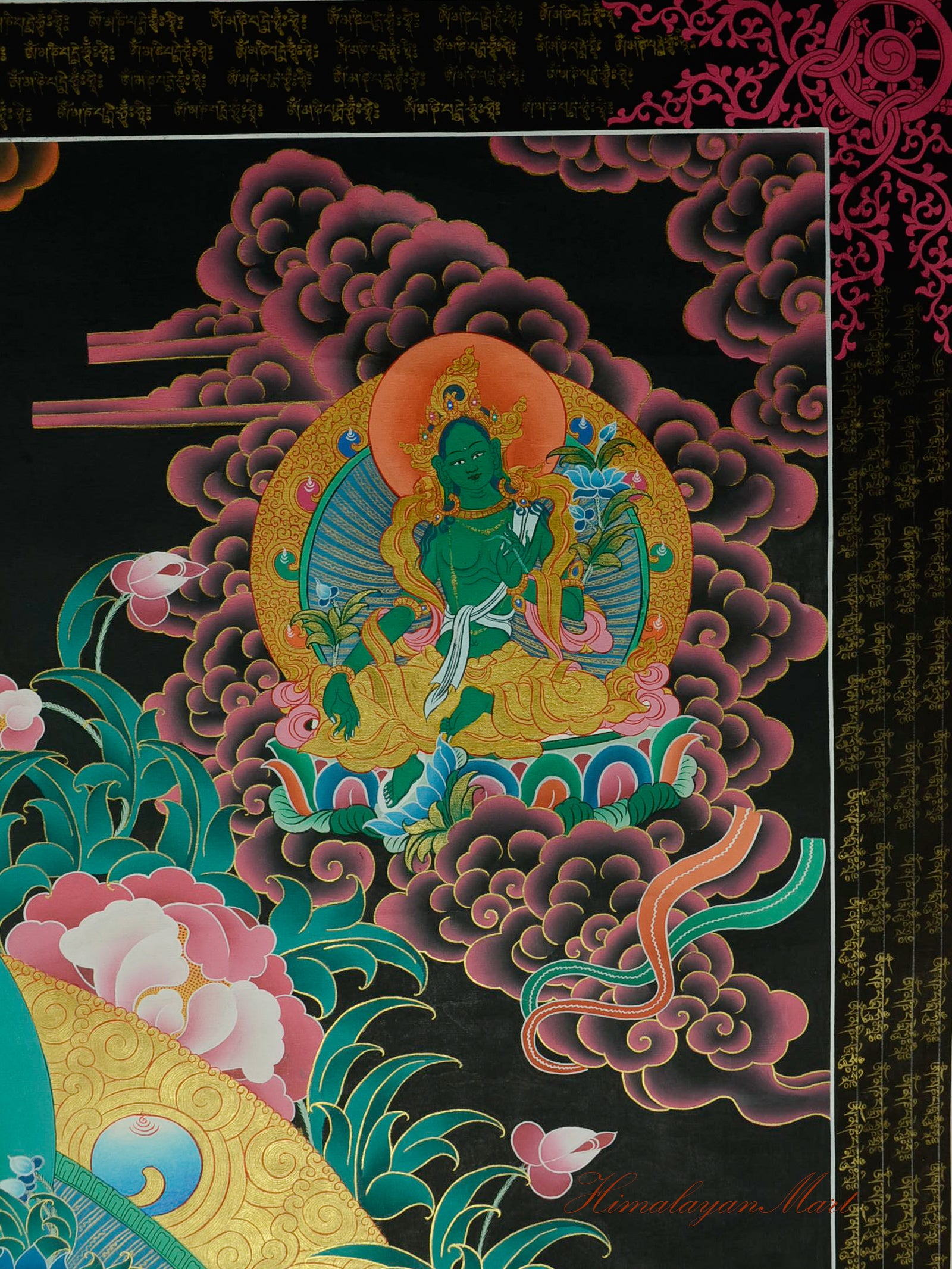 Green Tara detail shown at the upper right of Chenrezig in the Compassion Buddha Thangka.