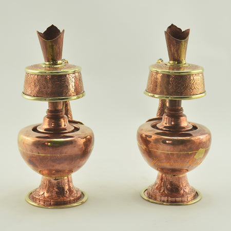 Back view of Copper Bhumba Offering Set highlighting engraved copper alloy surface and traditional craftsmanship