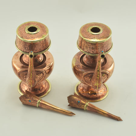 Copper Bhumba Offering Set parts detail showing ritual vessel components and stone inlay craftsmanship