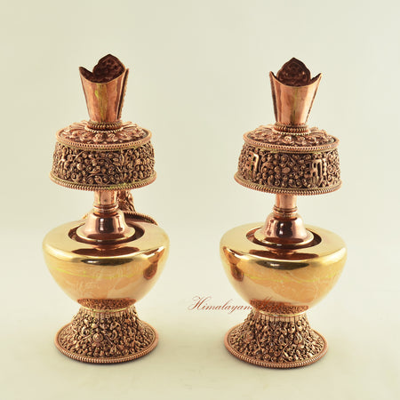 Back view of Copper Ritual Bhumba Set showing hand-carved copper alloy surfaces