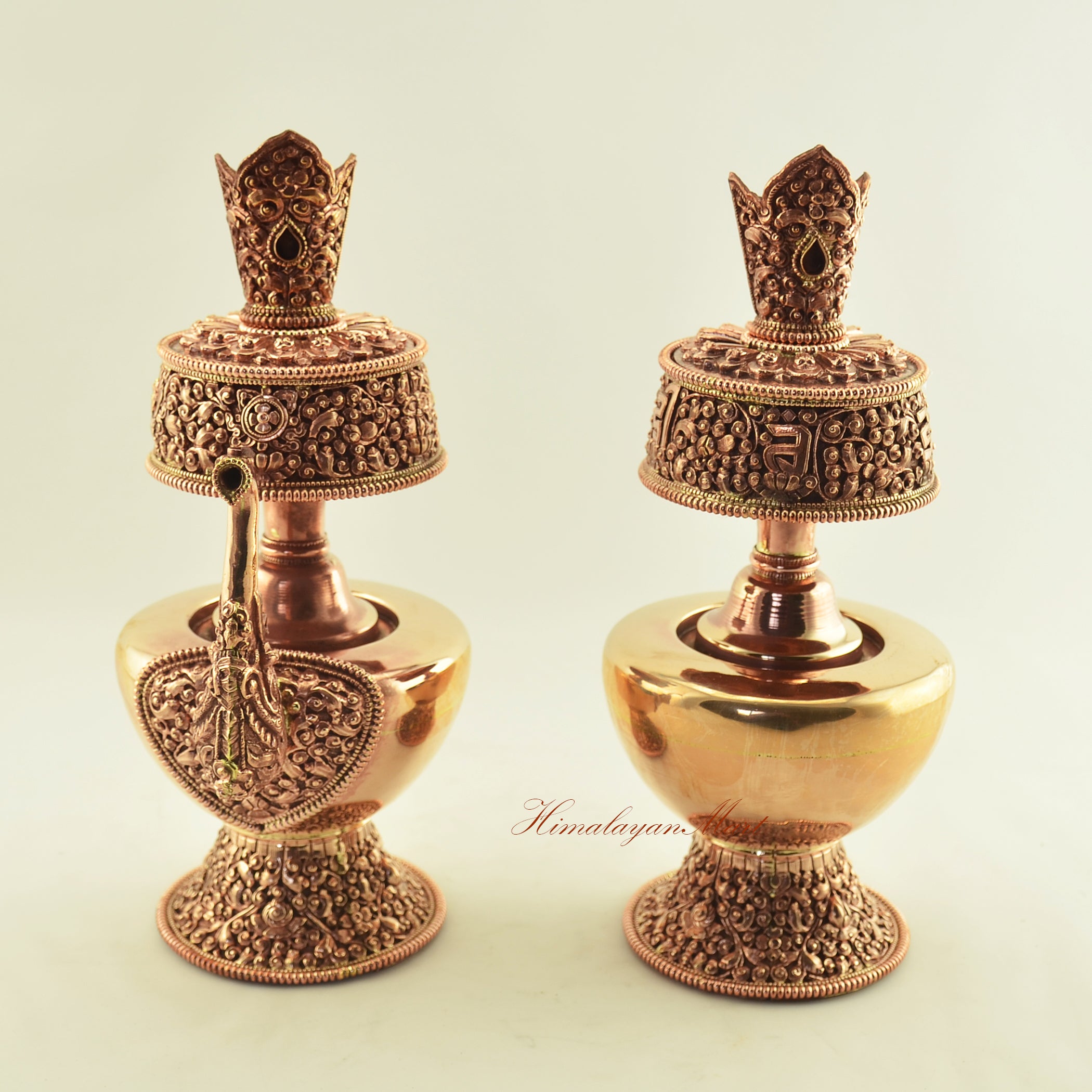 Copper Ritual Bhumba Set handcrafted from copper alloy as traditional Buddhist offering vases