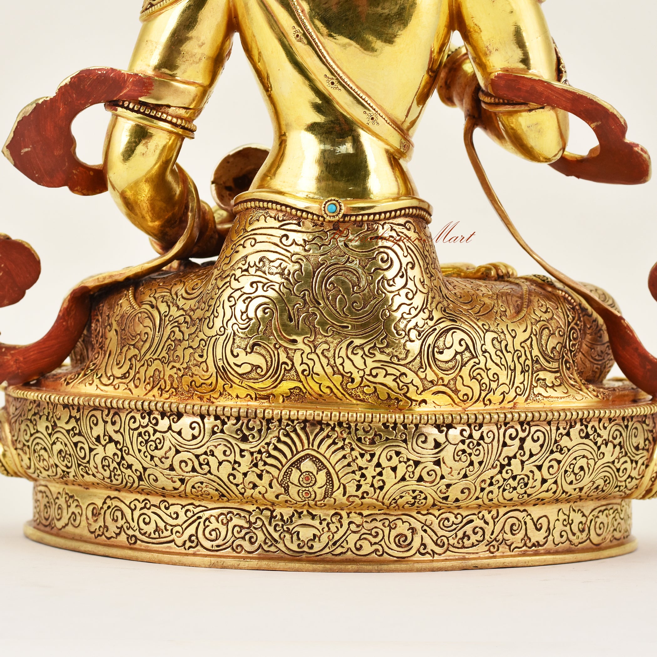 Close-up back detail of the Crowned Vajrasattva statue, emphasizing intricate carving and refined handcrafted Buddhist artistry.