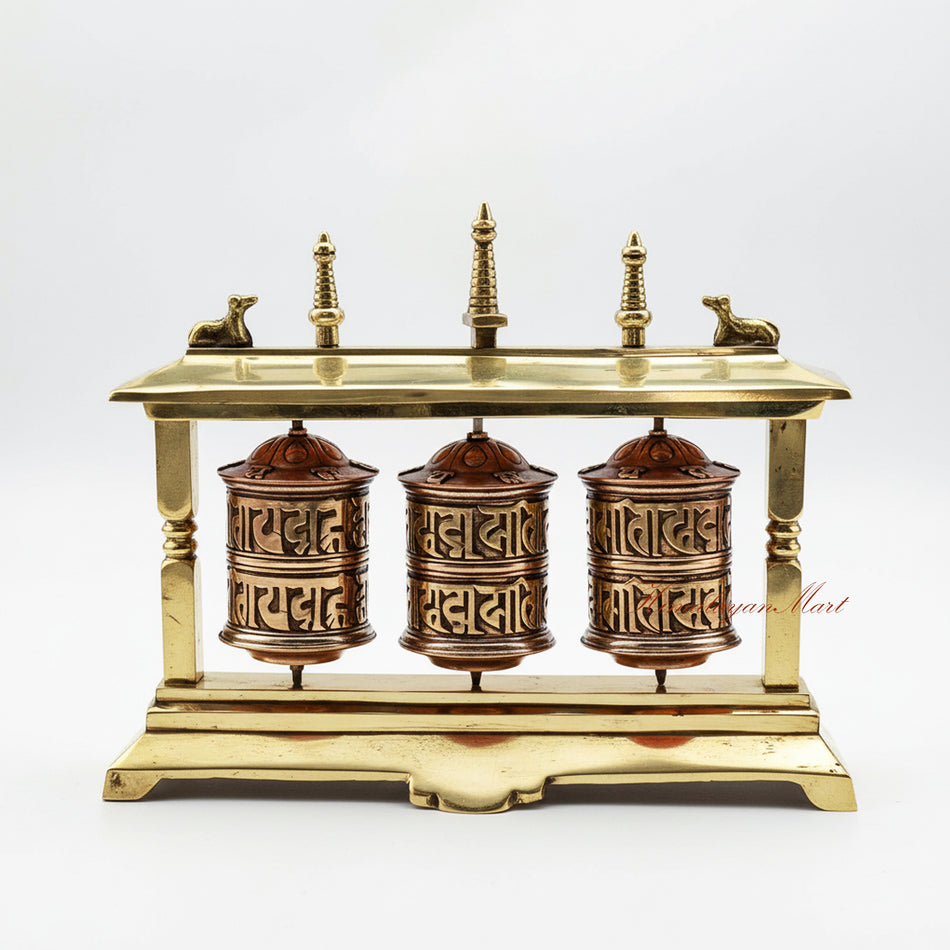 Desktop Tabletop Prayer Wheel – sacred Buddhist mantra meditation wheel handcrafted in traditional Himalayan style