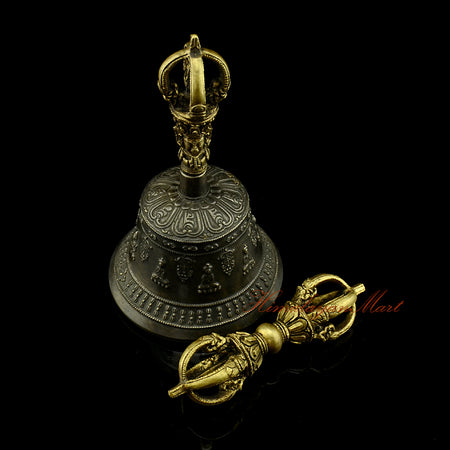 Side view of Dorje and Bell Set showing Vajra and Ghanta engraved detail