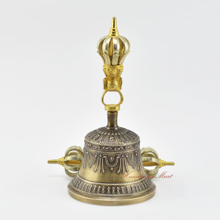 Back view of gold-plated Dorje and Drilbu Set in five sacred metals, handcrafted Buddhist ritual pair