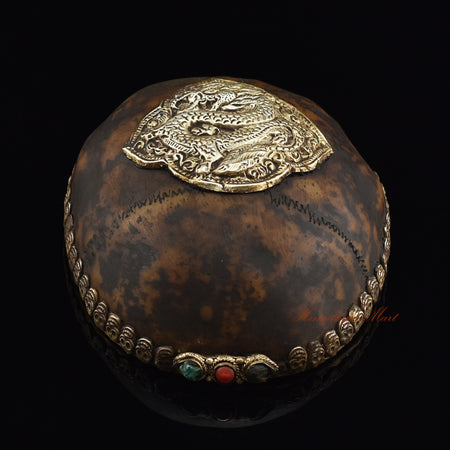 Dragon-embedded resin kapala, bottom view of resin base