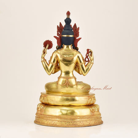Back view of Four-Armed Avalokiteshvara Statue showing lotus throne and hand-carved robe detailing