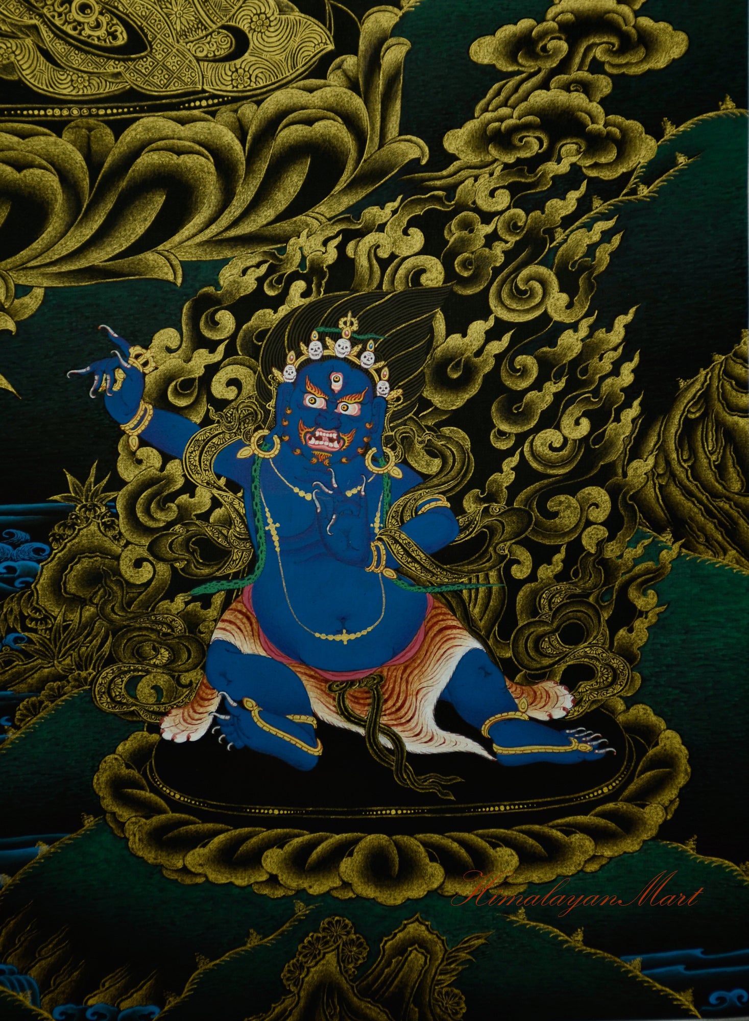 Vajrapani deity shown below Chenrezig, symbolizing enlightened strength and protection.