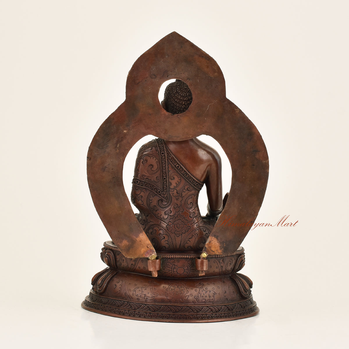 Back view of Framed Medicine Buddha Statue crafted using the traditional Lost-Wax Method
