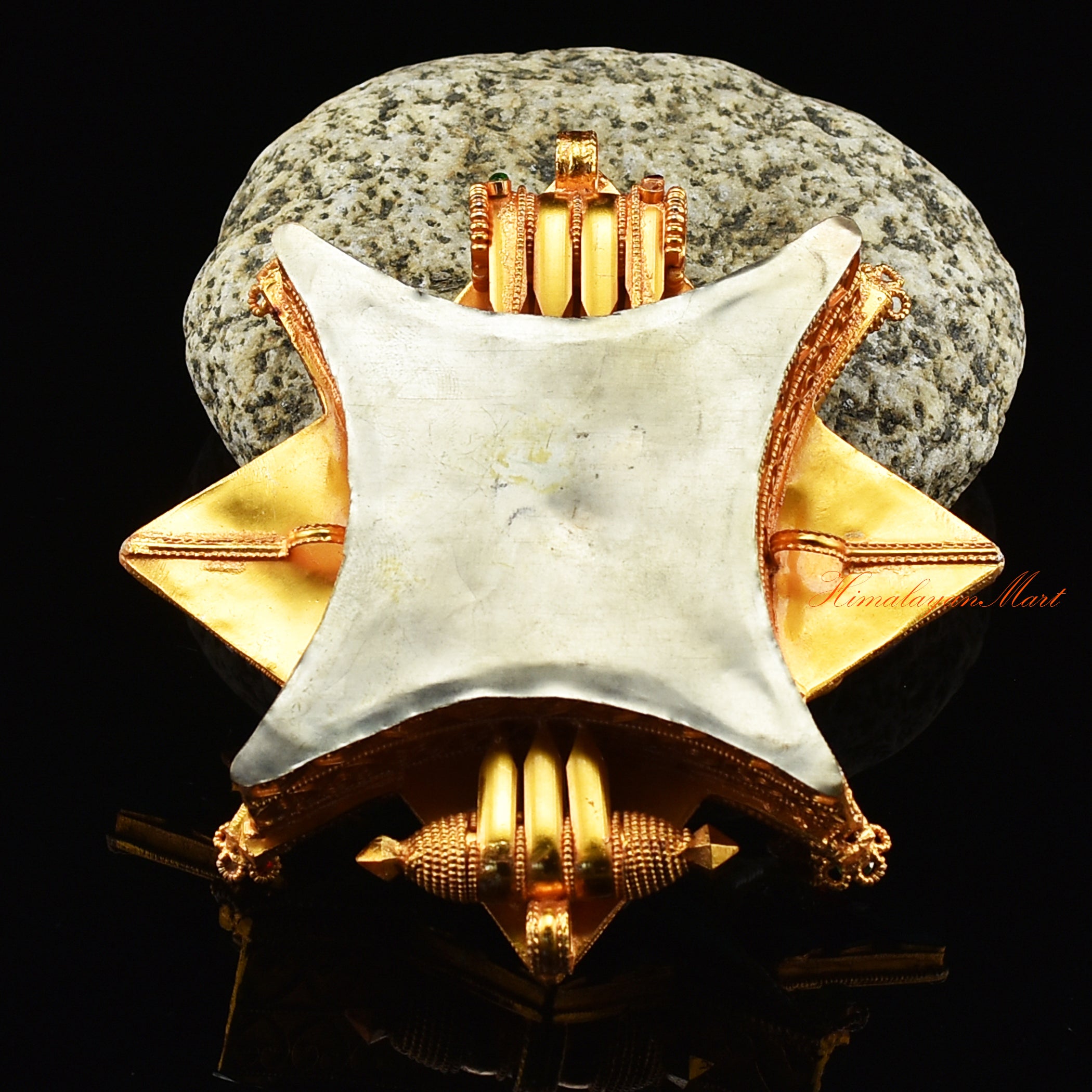 Back view of Ghau Prayer Box Pendant displaying engraved Tibetan motifs and traditional detailing.