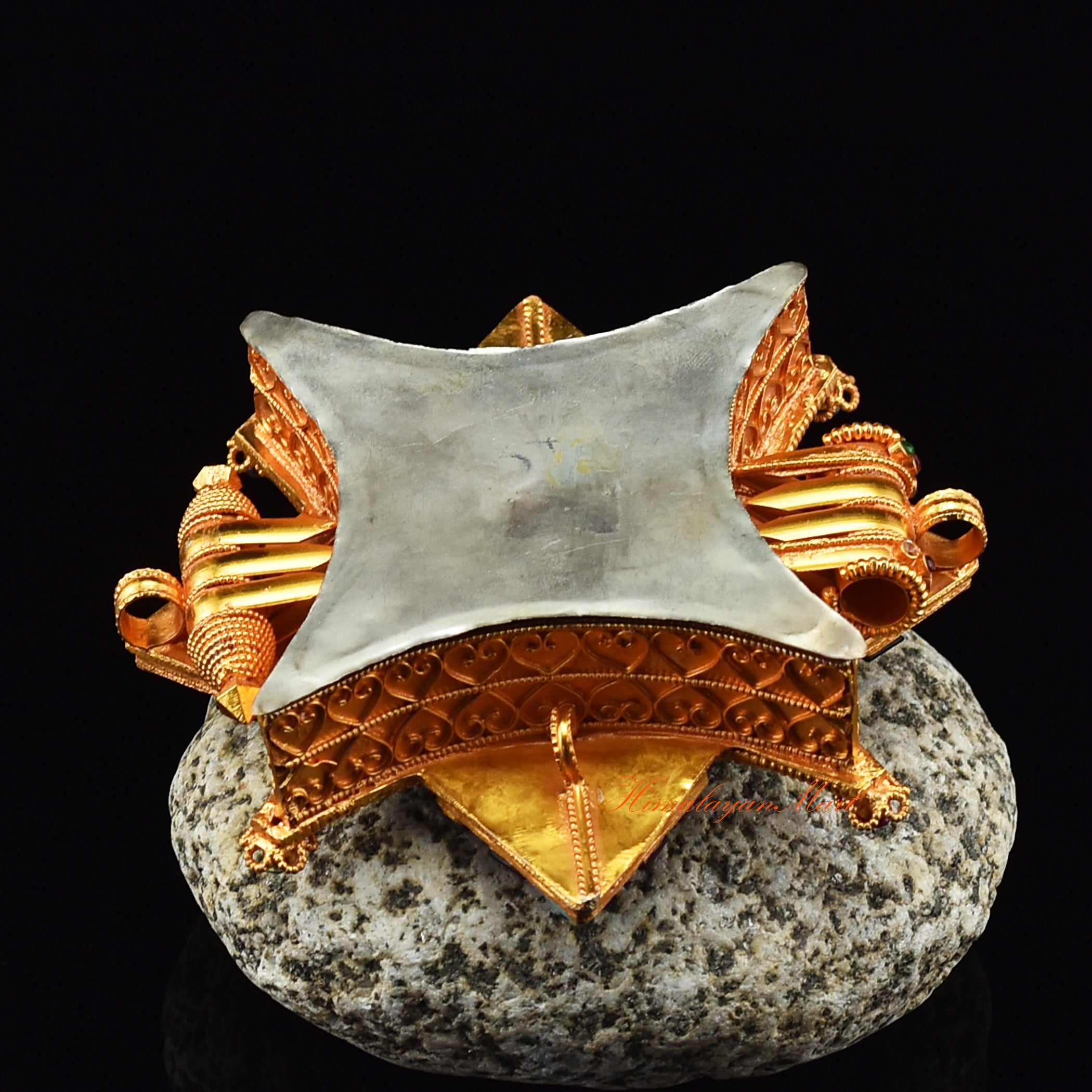 Bottom view of brass Ghau Prayer Box Pendant highlighting detailed handcrafted design and smooth finish.