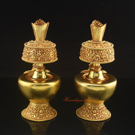 Back view of Gold Plated Bhumba showing hand-carved Buddhist symbols and smooth 24K gold plated finish.