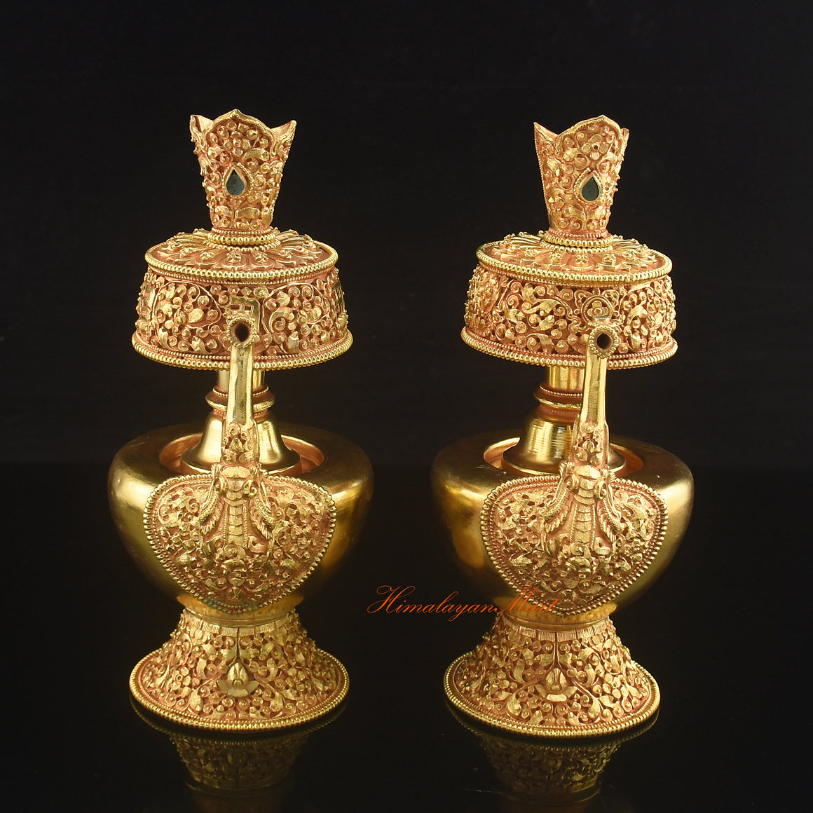 Gold Plated Bhumba handcrafted from copper alloy with 24K gold finish, used as sacred Buddhist ritual offering vases.
