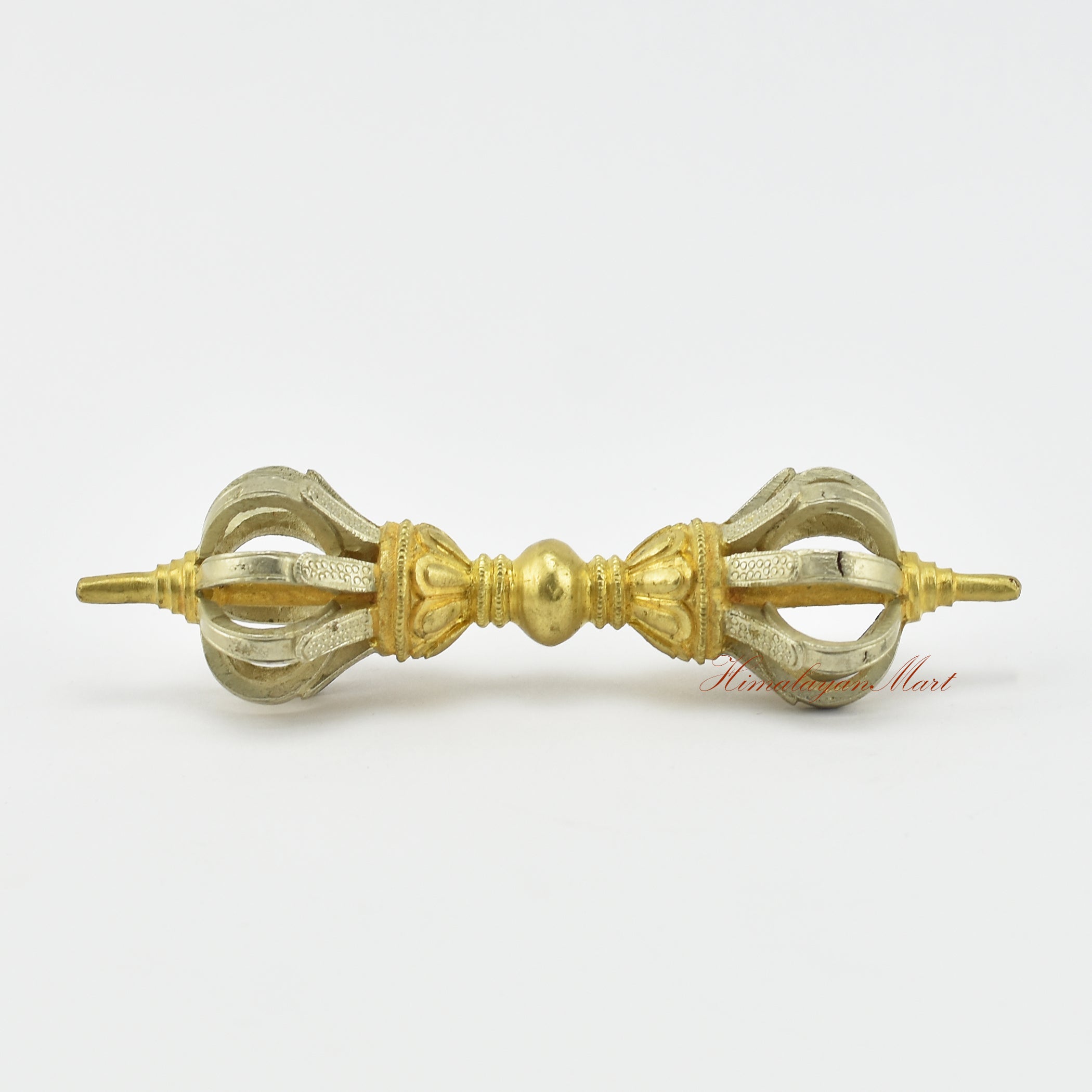 Gold-plated Tibetan Dorje Vajra in five sacred metal alloy, handcrafted by Newar artisans in Patan